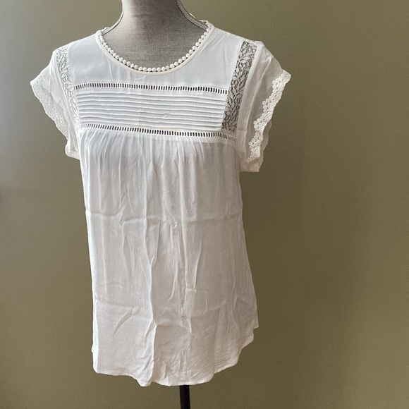 Cream/off white Daniel Rainn short sleeve top sz M - Picture 2 of 10